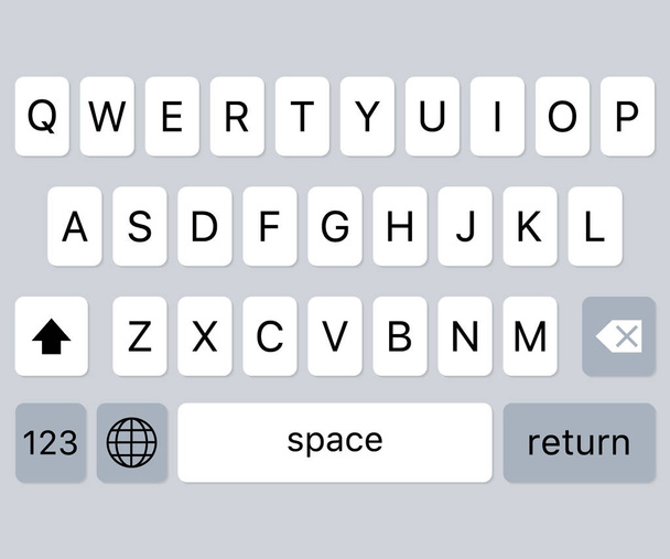 Vector modern keyboard of smartphone, alphabet buttons. Vector illustration. - Vector, Image