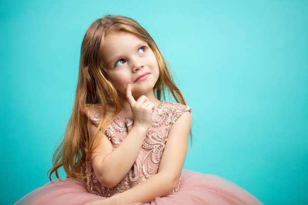 Portrait of adorable 4-year old girl in pink princess dress isol - Foto, Bild