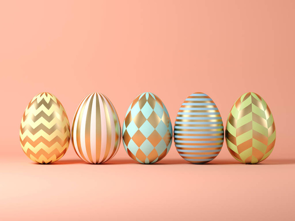 Huevos de Pascua sobre fondo rosa Ilustración 3D
 - Foto, Imagen