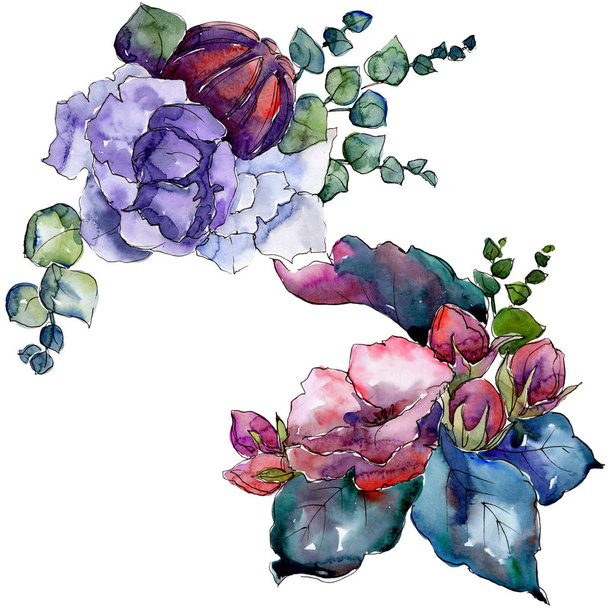 Ακουαρέλα πολύχρωμο μπουκέτο λουλουδιών. Floral βοτανικό λουλούδι. Απομονωμένη εικονογράφηση στοιχείο. - Φωτογραφία, εικόνα
