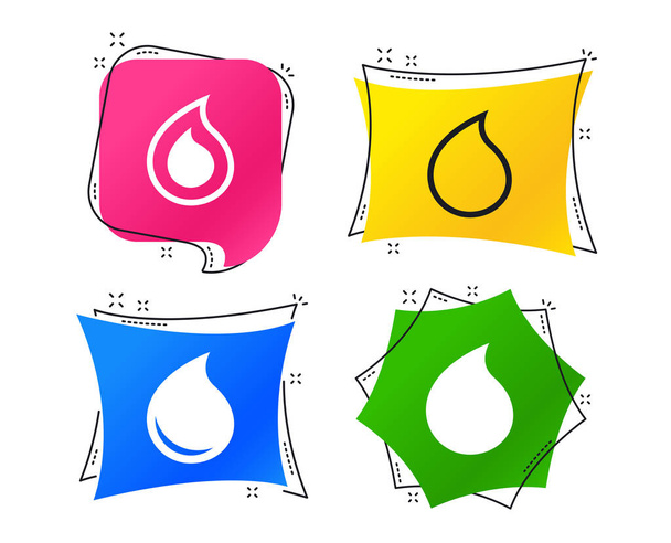 Iconos de gota de agua. Lágrimas o símbolos de gota de aceite. Etiquetas geométricas de colores. Banners con iconos planos. Diseño de moda. Vector gota de agua
 - Vector, imagen