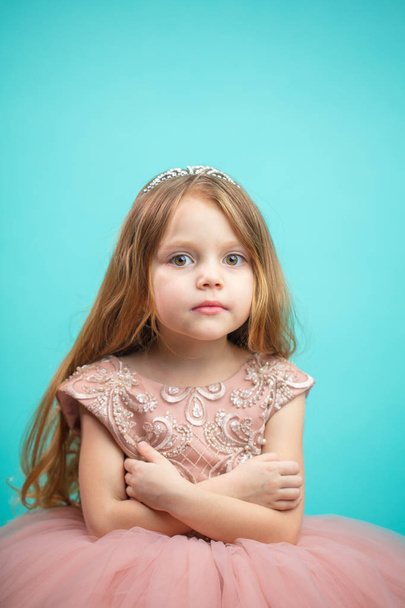 Portrait of cute happy charming little girl in princess dress - Photo, Image