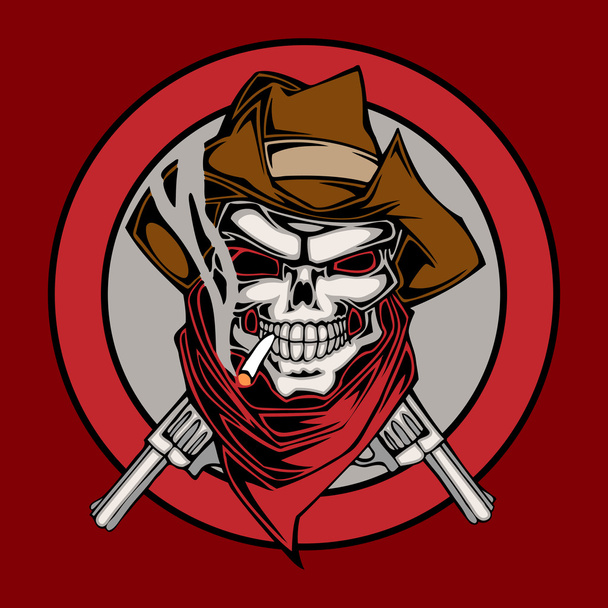 Vector illustration human skull in cowboy's hat and two revolvers - Vector, Image