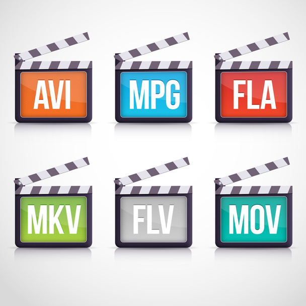 File type icons in slapsticks: video set. - Vector, Image