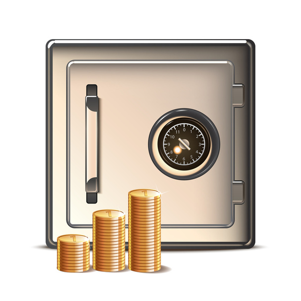 Metal Safe with Coins Icon. - Vector, Image