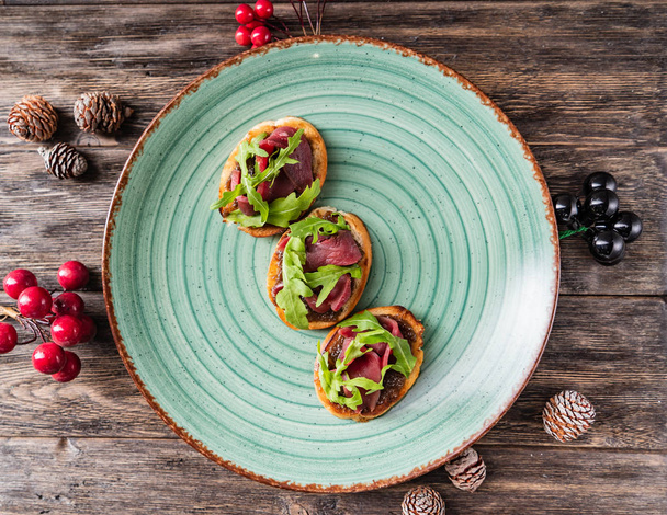 Christmas canapes with duck, close up - Photo, Image