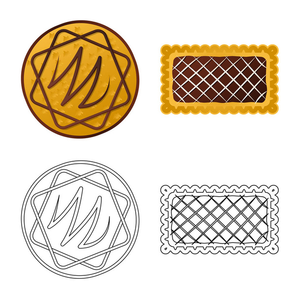 Isolated object of biscuit and bake logo. Collection of biscuit and chocolate vector icon for stock. - Vector, Image