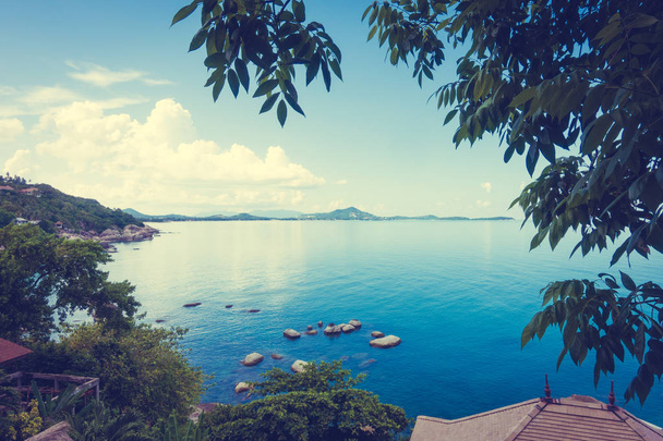 休暇や旅行のためのタイのサムイ島の美しい空撮海海 - 写真・画像