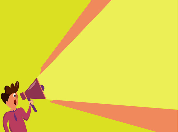 Плоский дизайн бизнес Векторная иллюстрация Пустой шаблон esp изолированный Минималистский графический шаблон макета для рекламы Человек, стоящий Говорящий Холдинг Мегафон с расширенным объемом мощности шаг
 - Вектор,изображение
