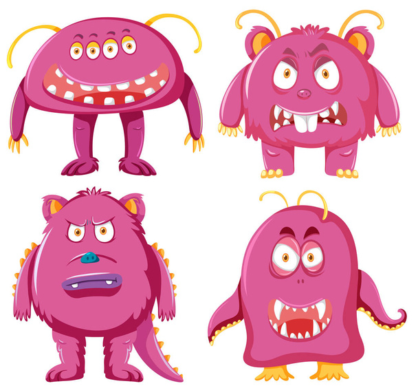 Conjunto de ilustración de carácter monstruo rosa
 - Vector, imagen