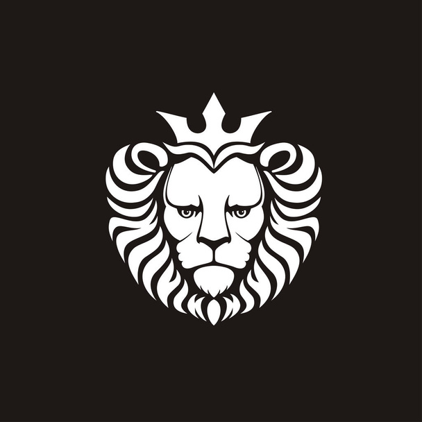 Lion logo. Lví hlavy s korunou - vektorové ilustrace, znak design. Symbol univerzální společnosti. Heraldický premium logo ikonu znamení. - Vektor, obrázek