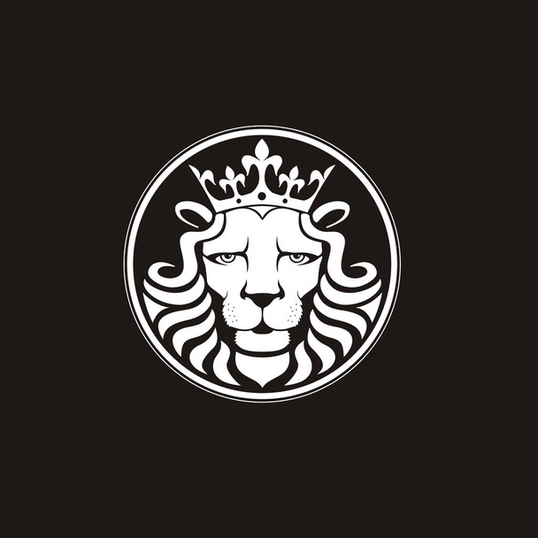 Λιοντάρι λογότυπο. Λιοντάρι κεφάλι με στέμμα - διανυσματικά εικονογράφηση, σχεδιασμός έμβλημα. Εταιρεία της Universal σύμβολο. Εραλδικά premium λογότυπο εικονίδιο σημάδι. - Διάνυσμα, εικόνα