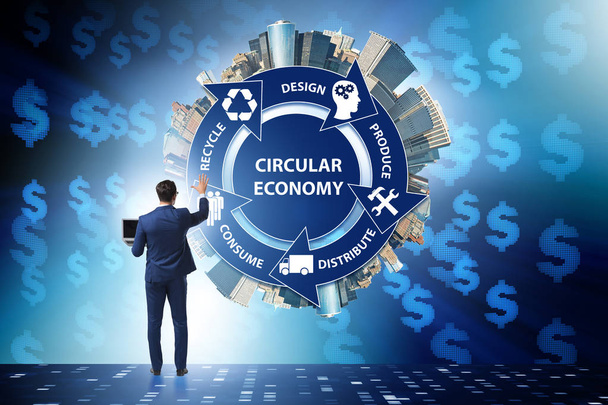 Concept d'économie circulaire avec homme d'affaires - Photo, image