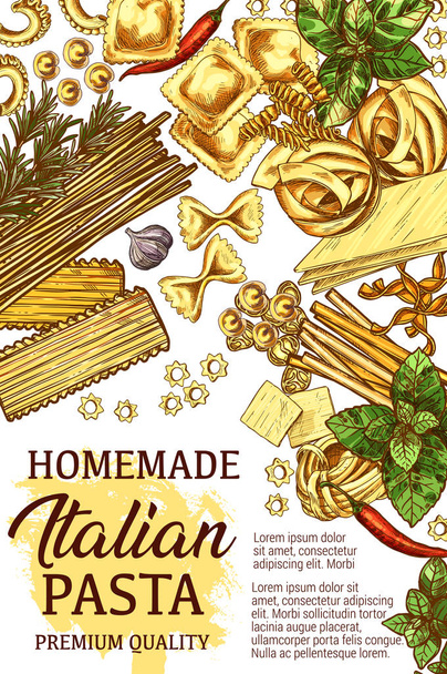 Італійська паста, приготування їжі, векторні ескіз інгредієнти - Вектор, зображення