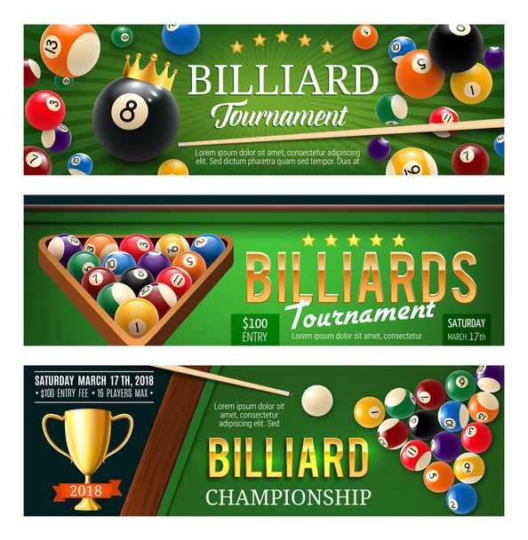 Billiards sport game, balls and cues - Vector, Image