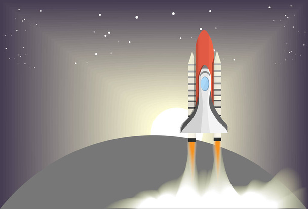 Space Shuttle do miejsca docelowego do znaleźć wyzwanie i sukcesu, z tło wschód słońca, grafikę wektorową i ilustracji. - Wektor, obraz
