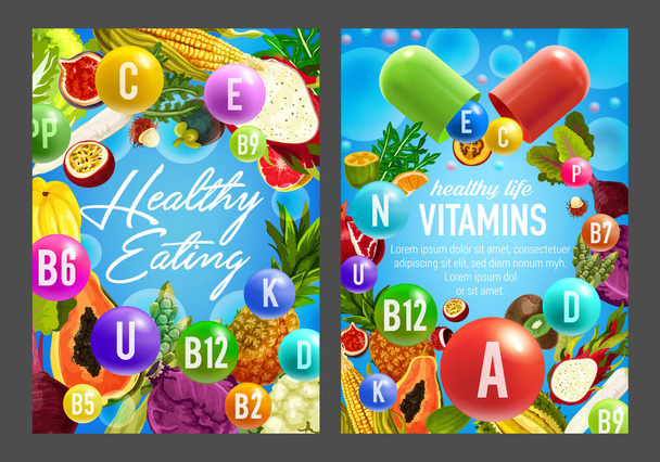 Vitamiinit vihanneksissa ja hedelmissä
 - Vektori, kuva