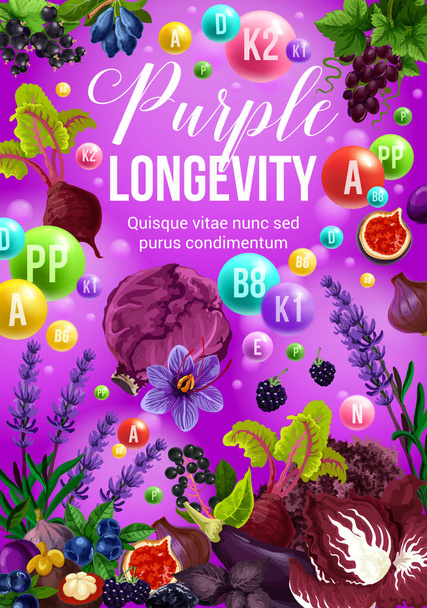 Fruits et légumes violets, aliments diététiques de couleur
 - Vecteur, image