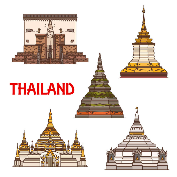 Тайська подорожі landmark іконки, векторні буддійський храм - Вектор, зображення