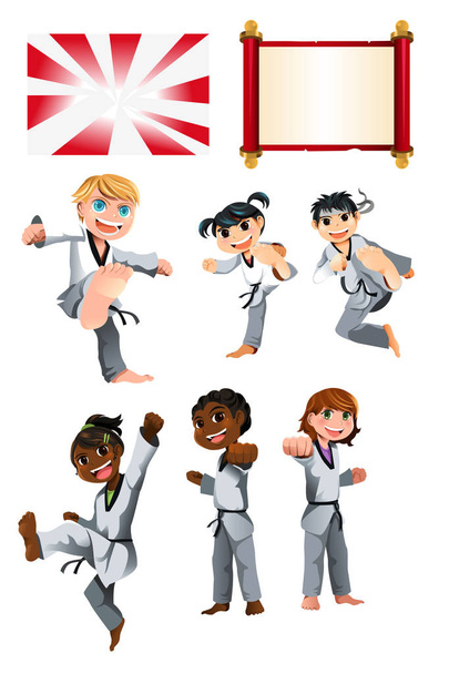 Ilustracja wektorowa Karate Kids Taekwondo - Wektor, obraz
