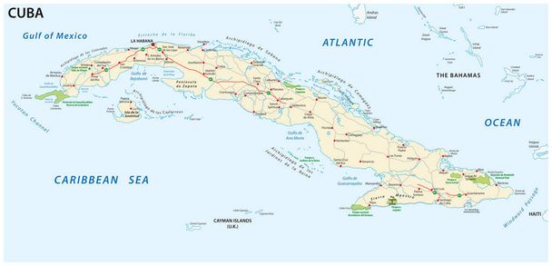 Cuba weg en nationaal park vector kaart. - Vector, afbeelding