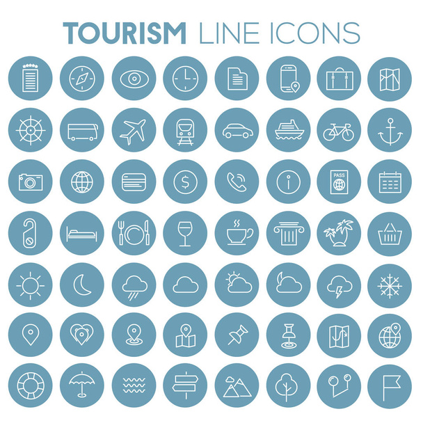 eine Reihe trendiger Ikonen der Reise- und Tourismusmetaphern - Vektor, Bild