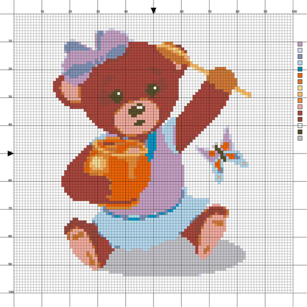Toy bear with a pot of honey. The scheme of cross-stitch. Elements for creativity and needlework. - Vector, Image