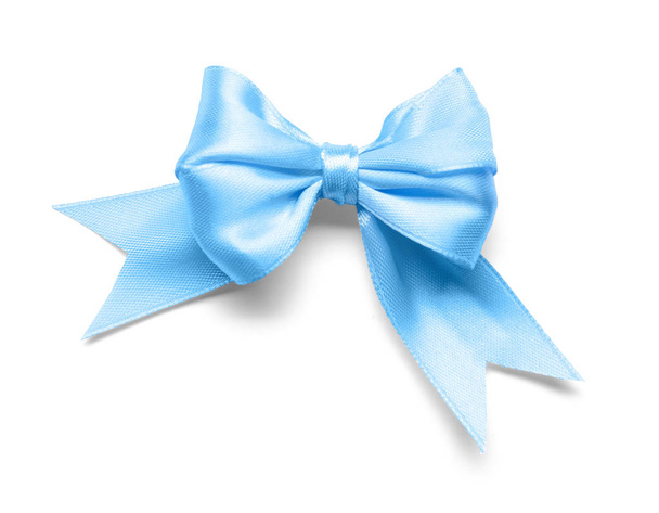 Beautiful bow made from blue ribbon on white background - Photo, Image