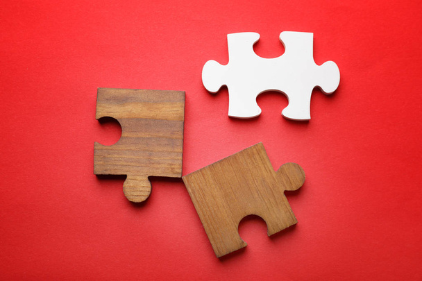 Pieces of puzzle on color background - Photo, Image