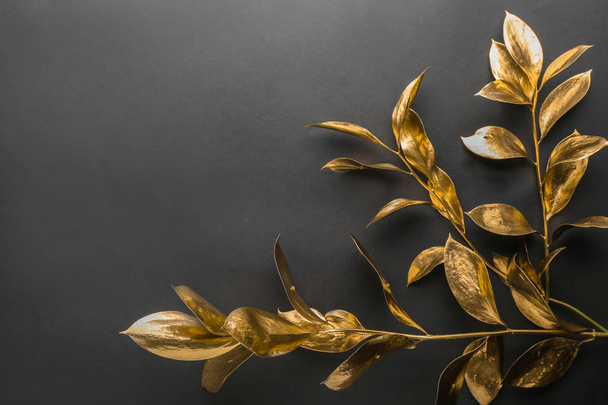 arany levelek a fekete háttér - Fotó, kép