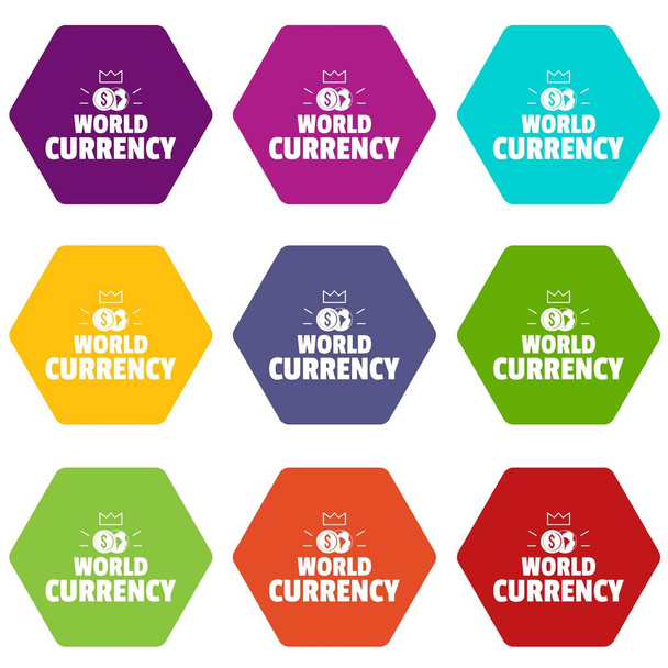 Ícones de moeda mundial conjunto 9 vetor
 - Vetor, Imagem