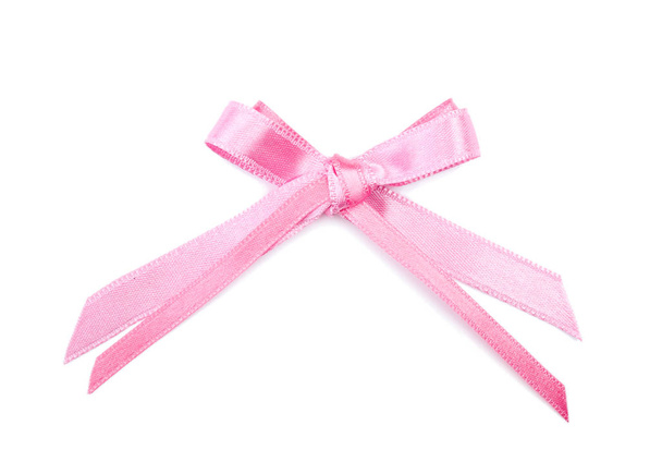Beautiful Bow Made from Pink Ribbon on White Background Stock