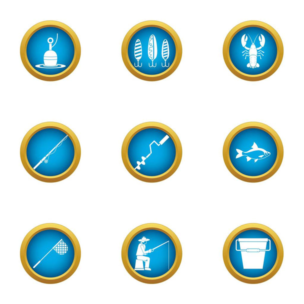 Angling icons set, flat style - Vector, afbeelding