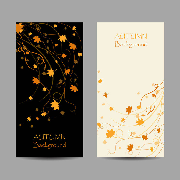 Set of vertical banners. Autumn maple leaves on white and black backgrounds. Vector illustration - Vector, Image