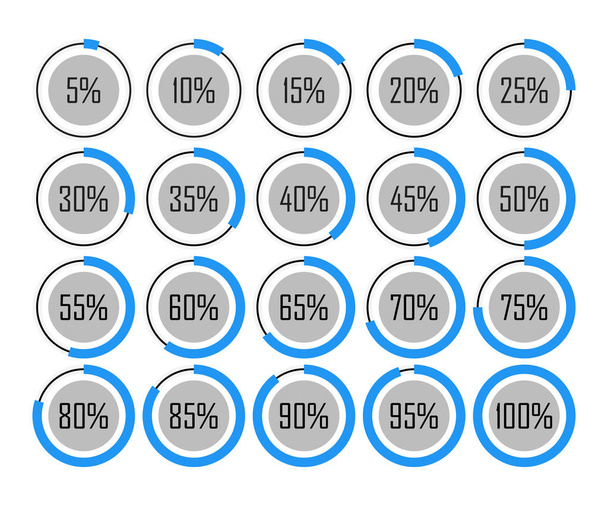 icons template pie graph circle percentage blue chart 5 10 15 20 25 30 35 40 45 50 55 60 65 70 75 80 85 90 95 100 percent set illustration round vector. - Vector, Image
