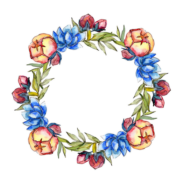 Watercolor colorful bouquet flower. Floral botanical flower. Frame border ornament square. - Photo, image