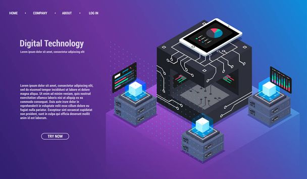 Analysis and Investment. Data visualization concept. 3d isometric vector illustration. Big data flow processing concept, cloud database. - Vector, Image