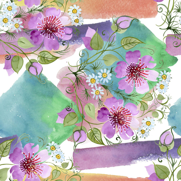 ピンクの花の水彩画 ornamet。花植物の花。シームレスな背景パターン. - 写真・画像
