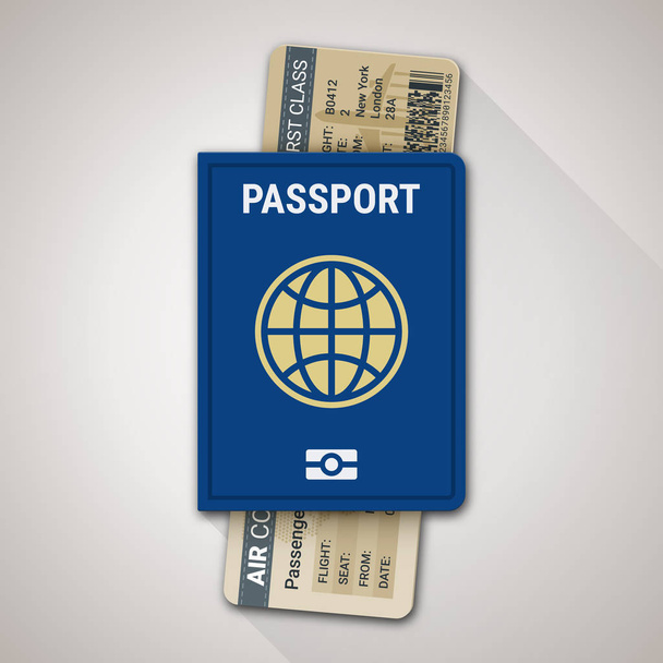 Passaporto internazionale e biglietto d'imbarco della compagnia aerea. Illustrazione vettoriale
 - Vettoriali, immagini