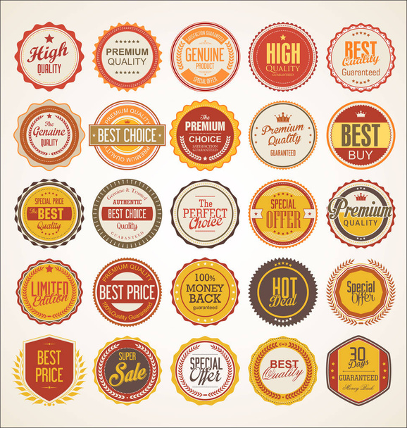 Collectie van kleurrijke badge en etiketten retro design - Vector, afbeelding