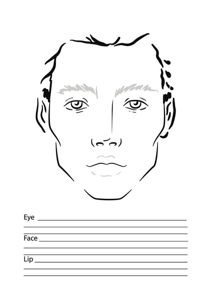 Man Face chart Makeup Artist Blank. Template. Vector illustration. - Vector, Image