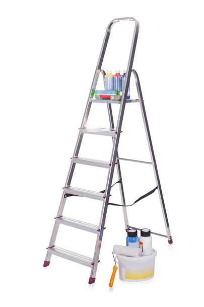Aluminum ladder and paint tools - Zdjęcie, obraz