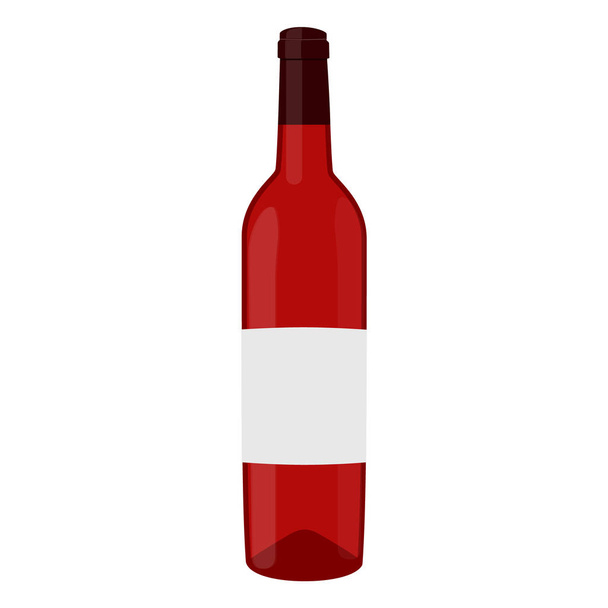 Illustrazione vettoriale di bottiglia piena di vino rosso con etichetta bianca. Bottiglia di icona alcol
 - Vettoriali, immagini
