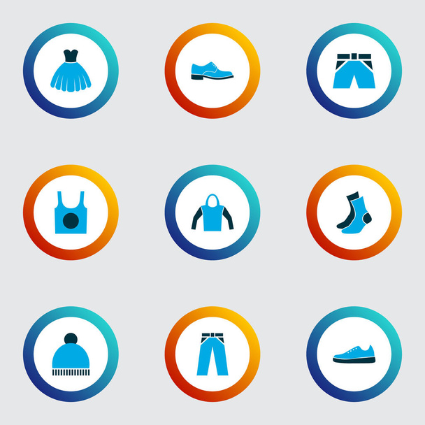Dress icons colored set with briefs, half-hose, gumshoes and other man footwear elements. Isolated vector illustration dress icons. - Vector, Image