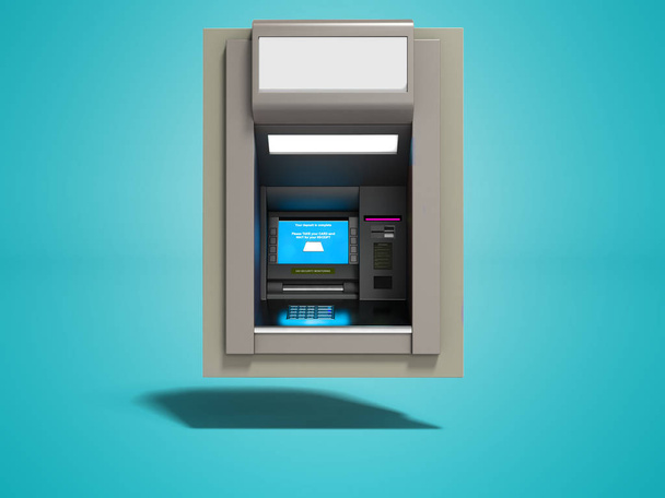 Сучасний банкомат в комплекті з 3D рендерингом на синьому фоні з тіні
 - Фото, зображення