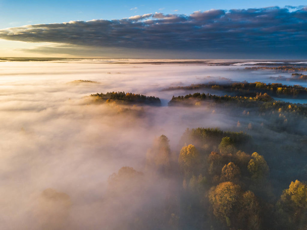 Aerial view of fog in Autumn, Lithuania - Zdjęcie, obraz