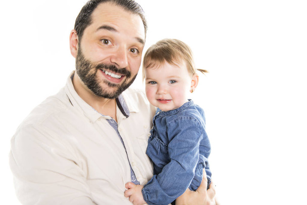 Dad and daughter in the studio on a white background - Foto, Imagem