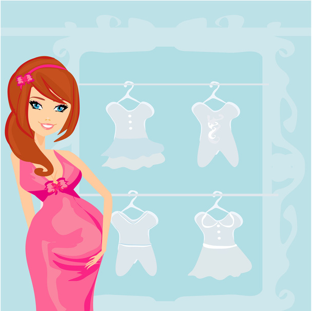 Beautiful pregnant woman on shopping for her new baby - Vector, Image
