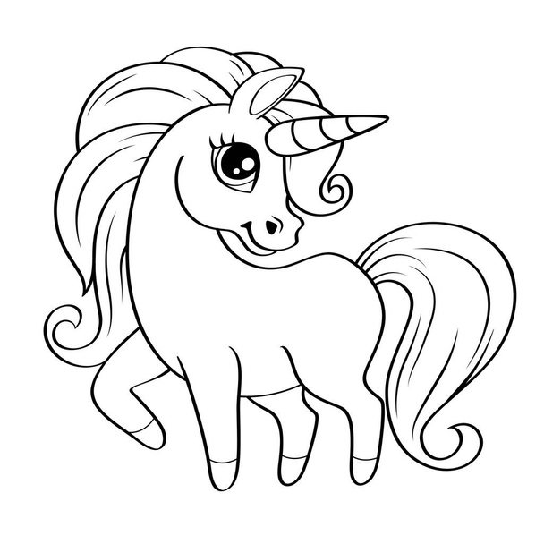 Cute little unicorn. Vector black and white illustration for coloring book - ベクター画像