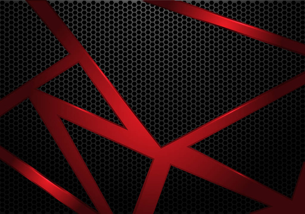 Astratto triangolo linea rossa su grigio scuro esagono maglia modello design moderno futuristico sfondo vettoriale illustrazione
. - Vettoriali, immagini